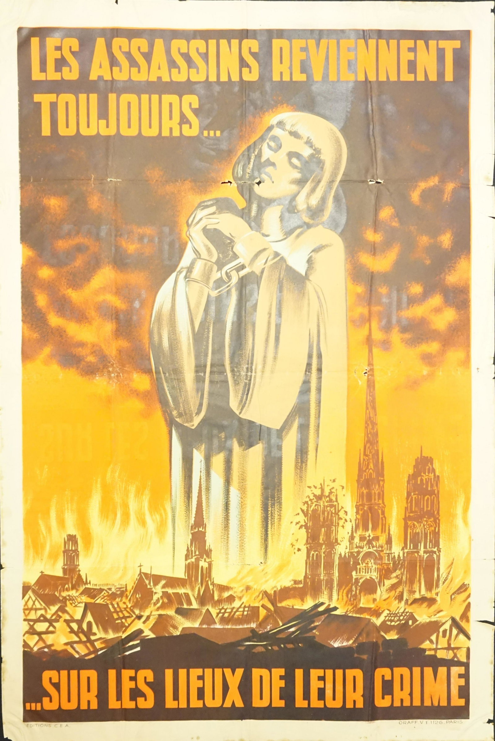 Affiche les Assassins. Assassins poster.: Affiche Les assassins reviennent toujours sur les lieux de leurs crimes. En papier, montee sur carton, non collee, protegee par un film plastique. En couleur, texte en francais. Editions CEA. ORAFF VI