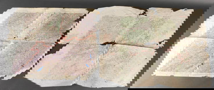 Cartes US de la 3eme armee de Patton. US 3rd Army Map.: Cartes US de la 3eme armee de Patton comprenant une carte en papier fortement abimee presentant des manques et des pliures. Elle est marquee Sheet K 48 Basel First Edition 1943. Une seconde carte en