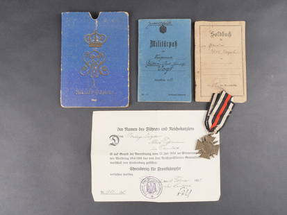 Lot Militarpass et Soldbuch de Grenadier. Militarpass and Soldbuch set of a Grenadier: Lot Militarpass et Soldbuch de Grenadier. Militarpass et pochette dun meme soldat du Grenadier Regiment Nr 7 ayant ete affecte a diverses unites durant la guerre. Un soldbuch dun soldat du Grenadier R