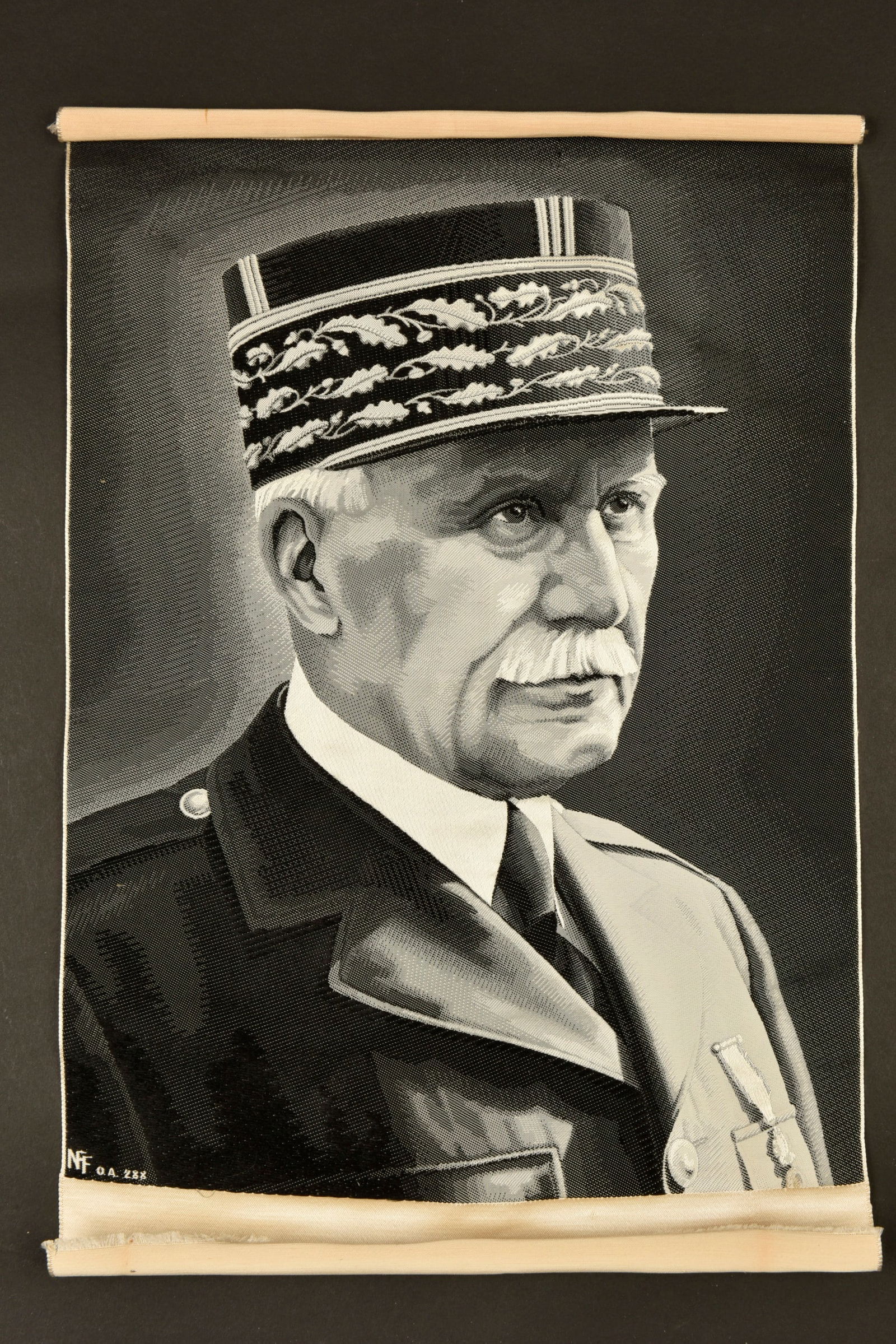 Portrait tisse sur soie du Marechal. Silk-woven portrait of the Marshal.