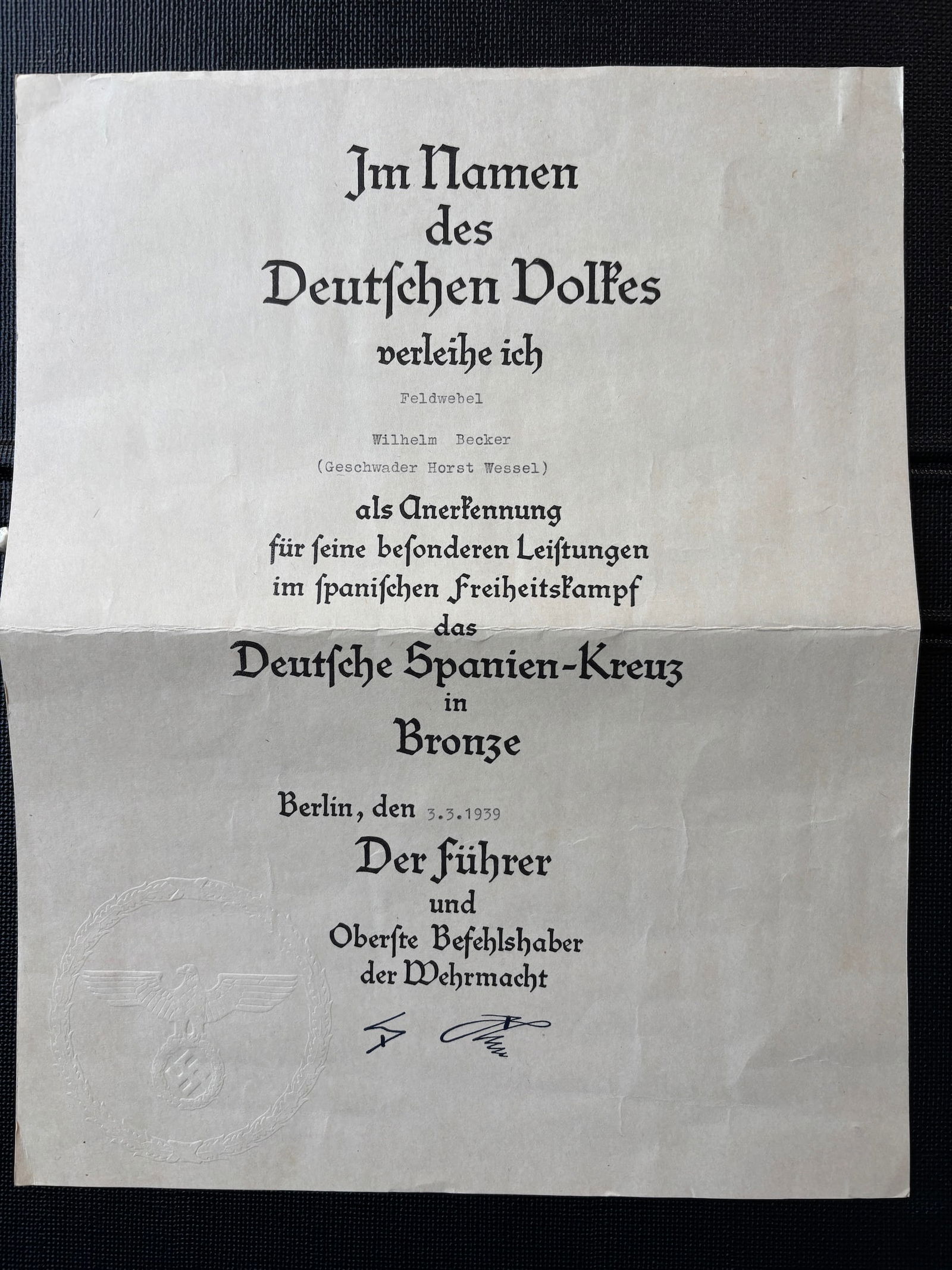 Diplome de la Spanien Kreuz. Spanish cross in Bronze diploma. (1 of 1)