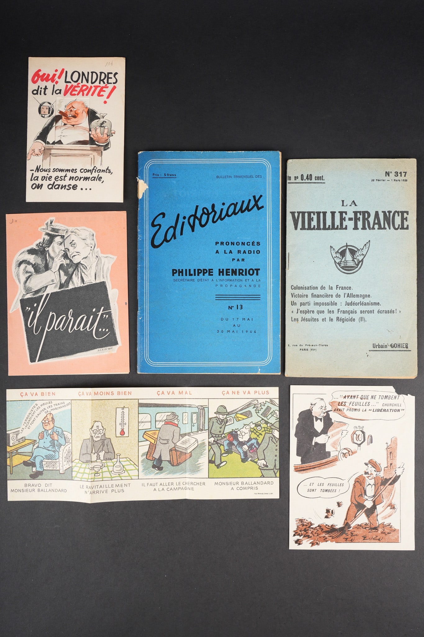 Ensemble documents et tracts Seconde Guerre. Group of Second World War documents and leaflets (1 of 13)