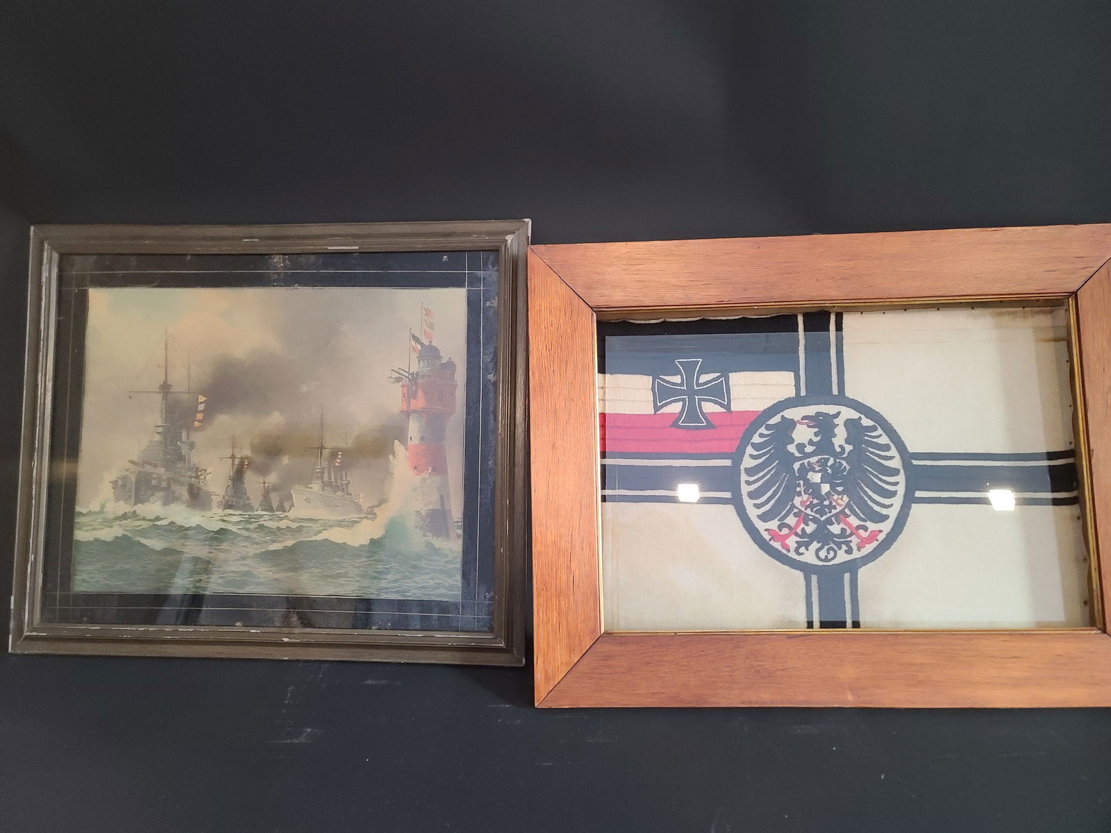 Lot de 2 cadres de la Marine Imperiale allemande. Lot of two framed pieces from the Imperial German (1 of 2)