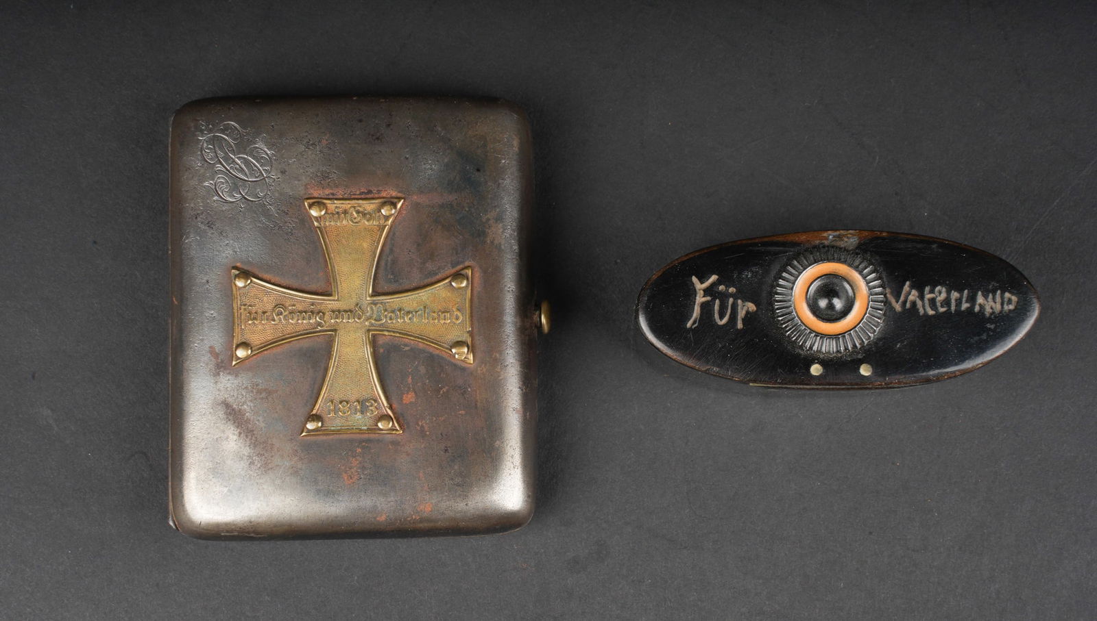 Etui a cigarettes Landsturm et boite de tabac a priser Elsaess 1917. Landsturm cigarette case and (1 of 10)