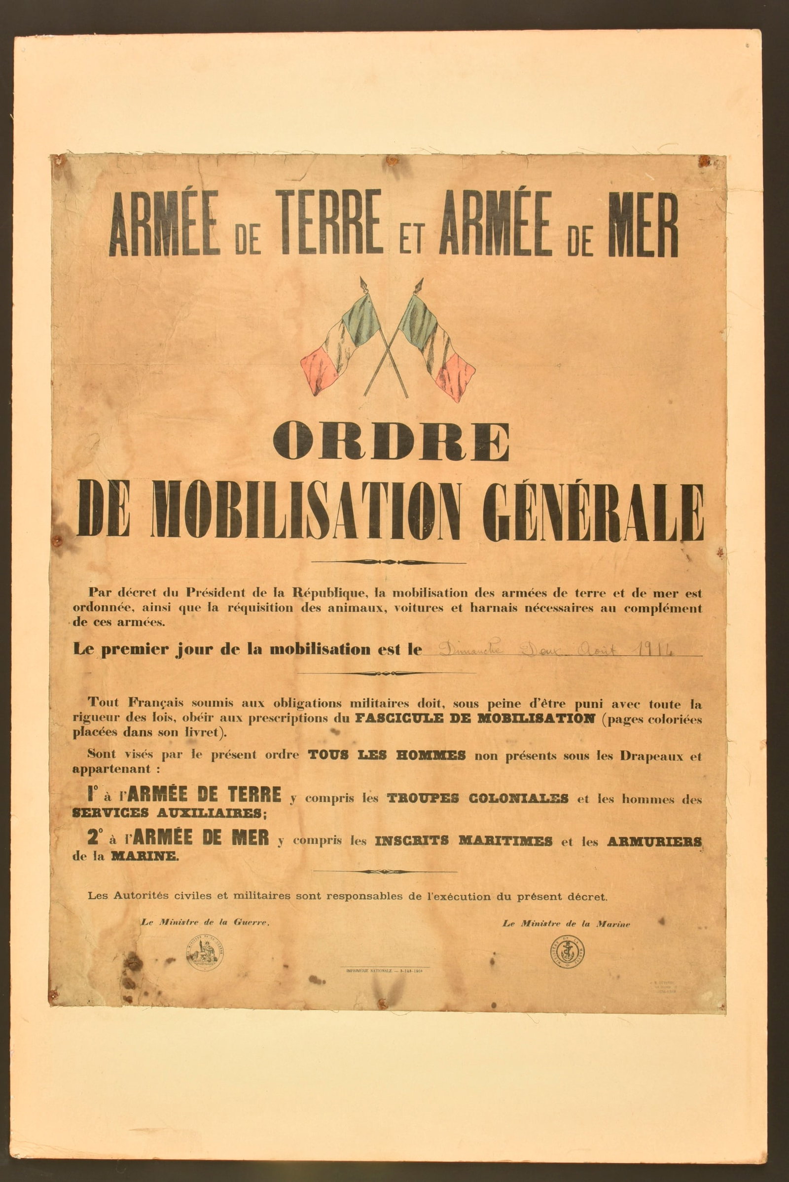Affiche Ordre de Mobilisation General. General Mobilization Order poster. (1 of 5)