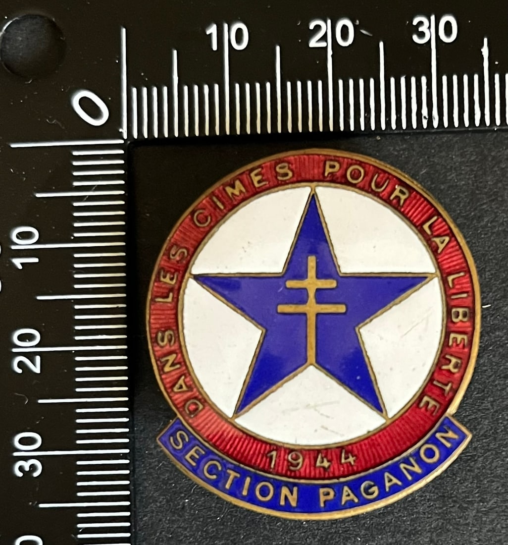 FRANCE Dpt73 INSIGNES FFI. France FFI insignia Department 73: Insigne de la Section Paganon 34 x 31 mm (tirage estime 100) Sans emaille Ref Dictionnaire d identication des Insignes de la Resistance Francaise (ed 2026 - Roland Gerdil). Section Paganon insignia 34