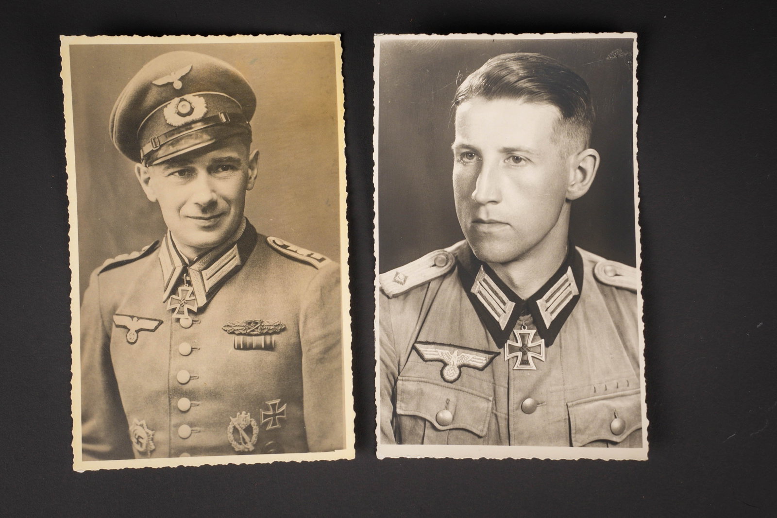 Photos de Ritterkreuztrager. Photographs of Ritterkreuztrager recipients.: Photos cartes postales de Ritterkreuztrager. Comprenant une photo d un sous-officier recipiendaire de la croix de chevalier et de la Deutsches Kreuz in Gold. Une photo d un officier recipiendaire de
