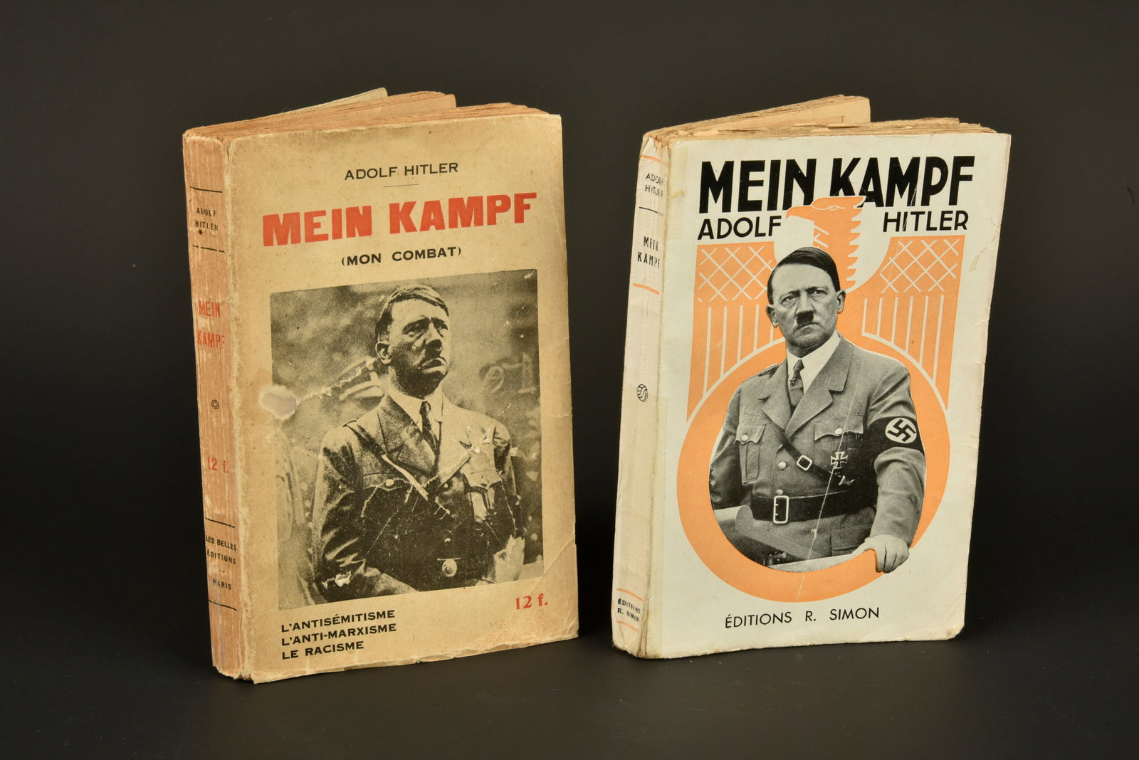 Mein kampf.: Mein kampf. Comprenant un Mein Kampf en francais, editions R Simon. Date 1938. Un livre Mein Kampf, editions les Belles Editions. A noter une certaine usure et patine des pieces. Etat II+. Mein