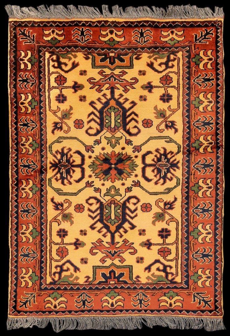 Semi-Antique 4' 1" x 2' 10" Afghan Kargai: Semi-Antique 4' 1" x 2' 10" Afghan Kargai Kargai are a recent rug type that is loosely based on classic Caucasian tribal design motifs. Fine Estate Rugs was a full service, retail handmade rug & carpe