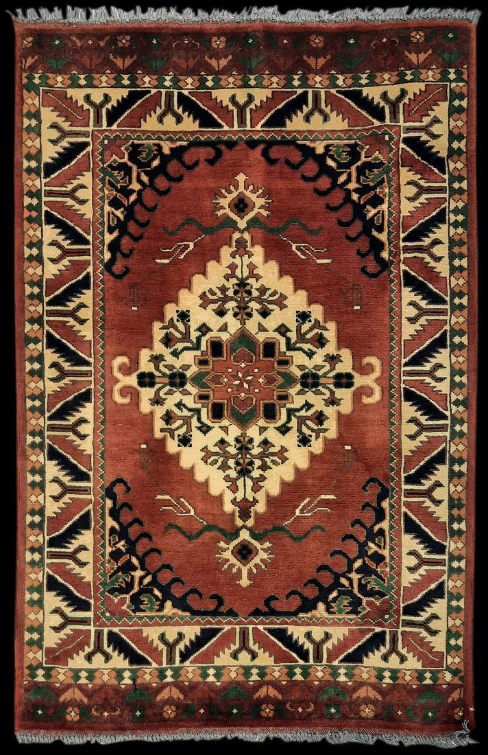 New 4' 5" x 2' 8" Pakistani Kargai: New 4' 5" x 2' 8" Pakistani Kargai Kargai are a recent Pakistani rug type that is loosely based on classic Caucasian tribal design motifs. Fine Estate Rugs was a full service, retail handmade rug & ca