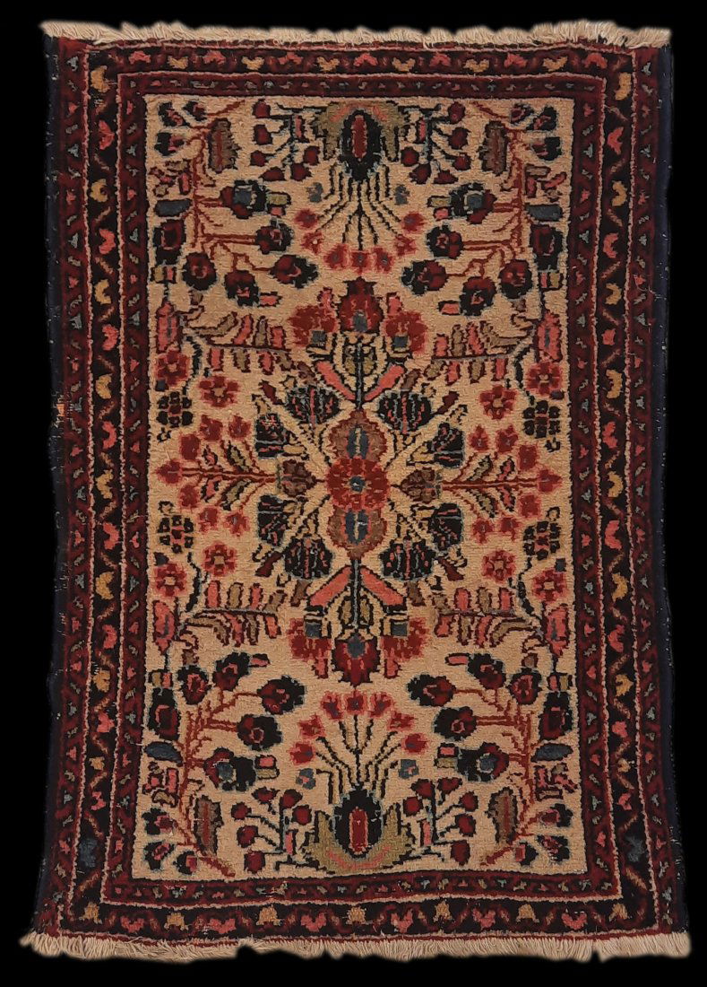 Semi-Antique 3' 0" x 2' 0" Persian Hamadan: Semi-Antique 3' 0" x 2' 0" Persian Hamadan. This rug has scattered pest damage. Fine Estate Rugs was a full service, retail handmade rug & carpet dealer in Indianapolis, IN from 2005-2020. When the pa