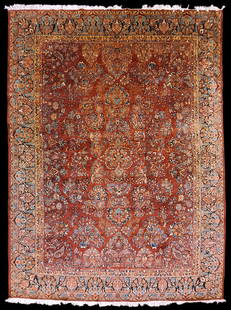 Antique 13' 8" x 10' 2" Persian Sarouk: Antique 13' 8" x 10' 2" Persian Sarouk large area rug, c. 1920s. Probably the nicest rug in our final liquidation. Recently washed, excellent condition and full pile. Applied fringe which is