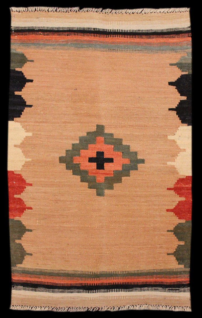 NEW 3' 4" x 2' 1" Pakistani Tribal Kilim: NEW 3' 4" x 2' 1" Pakistani Tribal Kilim scatter rug. Nice quality flatweave imported by Fine Estate.