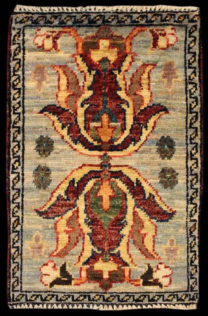 NEW 2' 1" x 1' 4" Pakistani Chobi: NEW 2' 1" x 1' 4" Pakistani Chobi scatter rug. For the tiniest of spaces. Also works great as a mat on furniture surfaces.