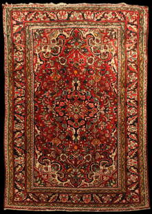 Antique 5' 0" x 3' 6" Persian Hamadan: Antique 5' 0" x 3' 6" Persian Hamadan throw rug. A nice, c. 1920s rug.