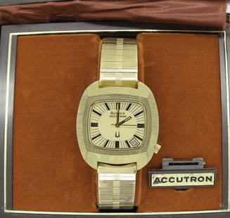 10k RGP Bulova Accutron Watch: ----DESCRIPTION---- Vintage Men’s Bulova Accutron 10K GRP wristwatch in excellent condition. Ref. I693756 N4. Circa. 1970’s. Movement: Analog. Solid gold bezel. Dial: Champagne. Comes