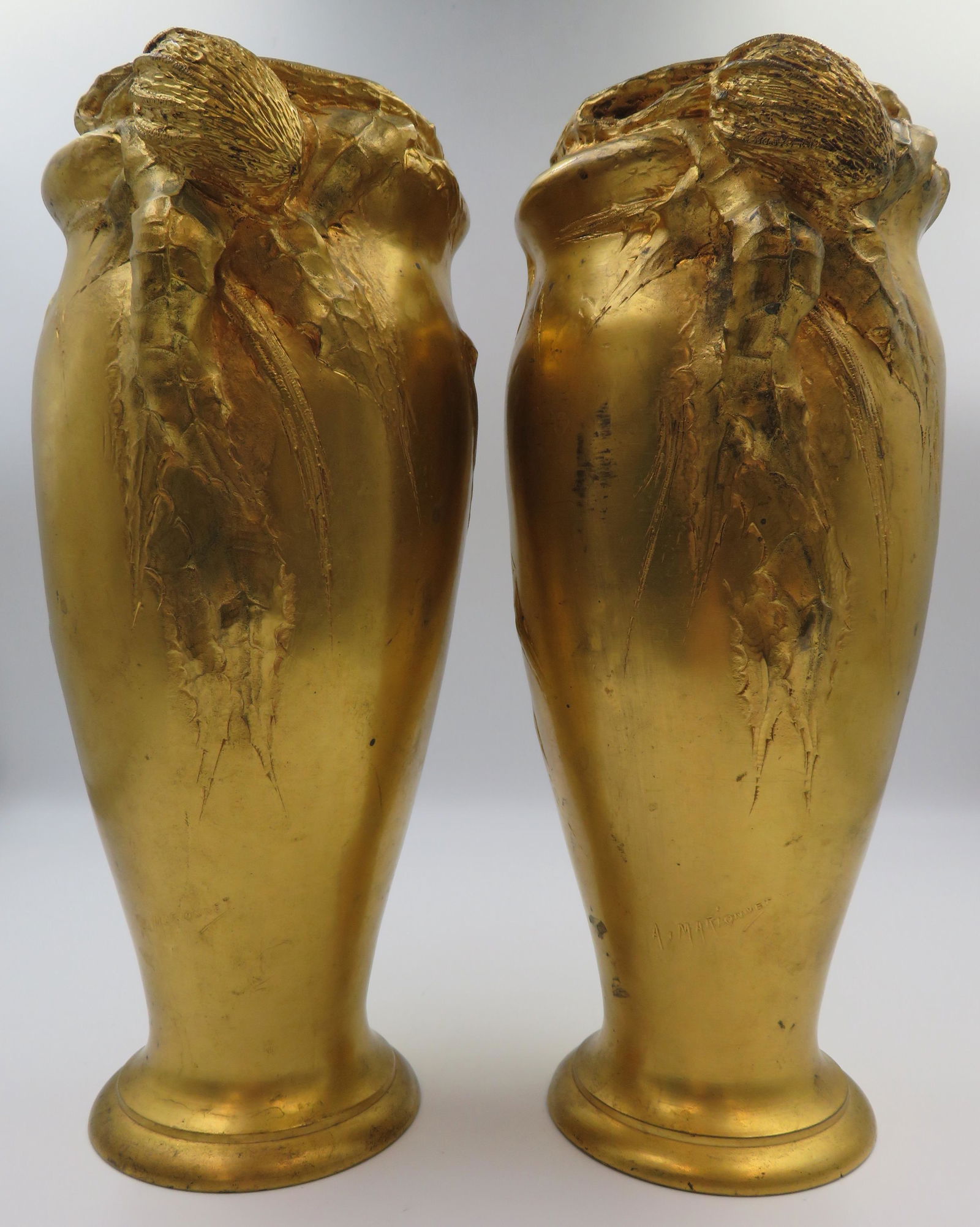 Albert Marionnet (France 1852-1910) Pair of Art Nouveau dore bronze vases (1 of 5)