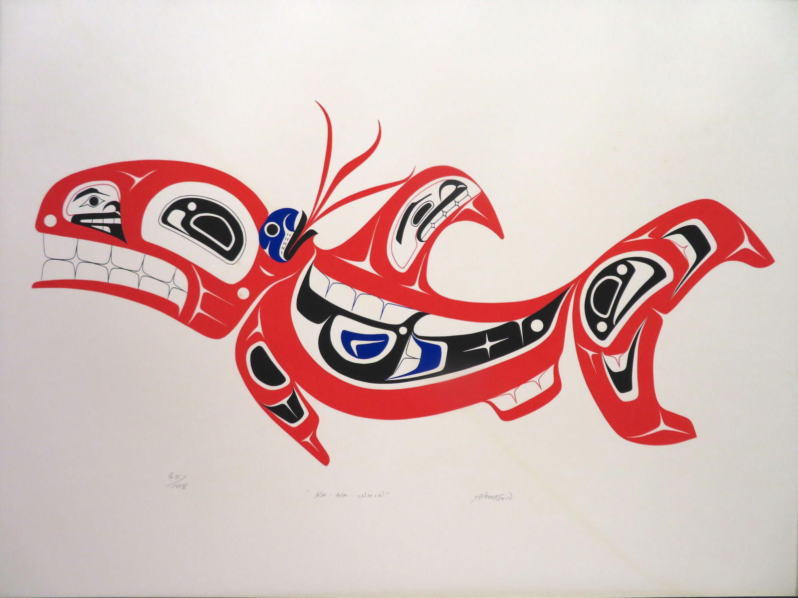 Art Thompson, (Nuu-Chah-Nulth, BC, 1948-2003): Silkscreen on paper titled: Ka Ka Whin showing a Haida Fish. Signed, titled & numbered 65/108 in pencil. Image size: 17"x23" unframed.