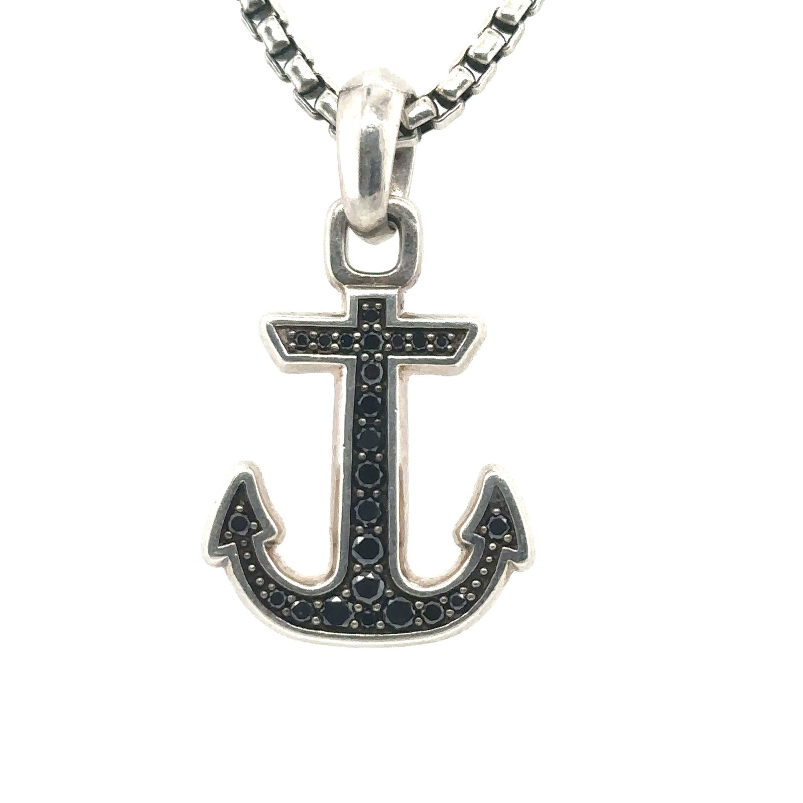 David Yurman black diamond 925 silver anchor pendant and chain (1 of 4)