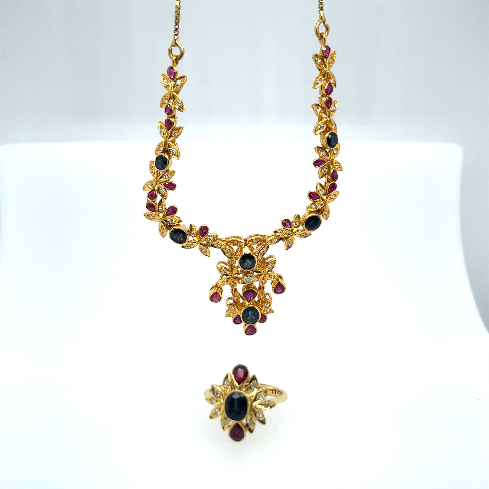 18k Gold, Diamond, Sapphire & Ruby Necklace & Ring (1 of 4)
