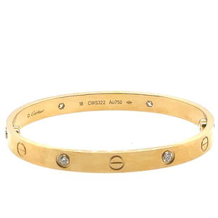 Cartier 18k gold & Diamond Love Bracelet with Box: Cartier Love bracelet Ref CWS322 18k yellow gold with diamond accents. Fits a 32.5 grams and fits a