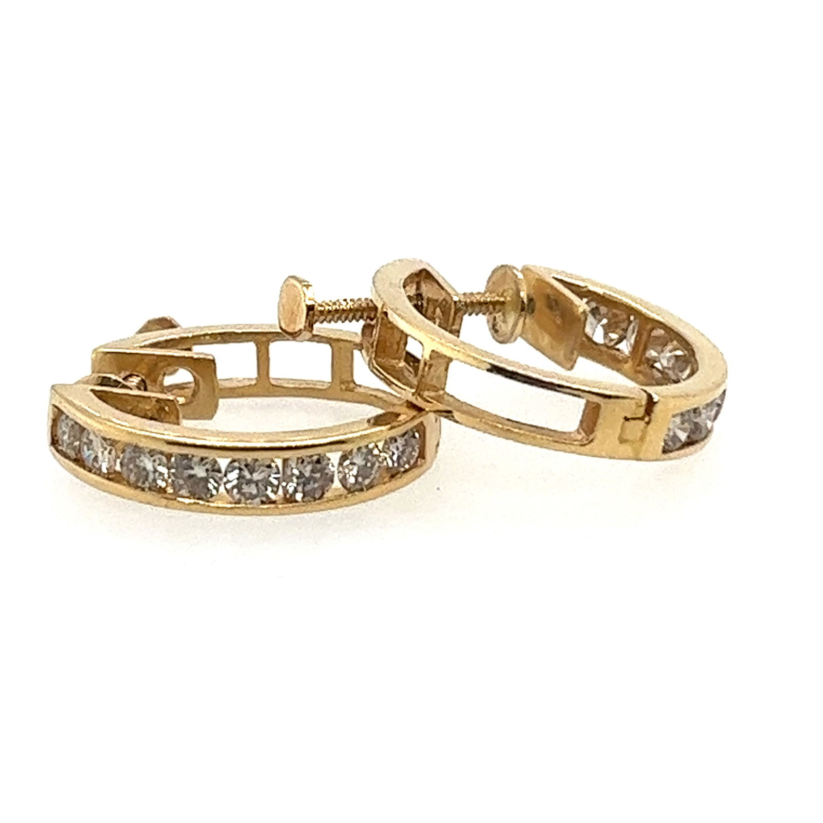 GS Cerified 14k Yellow Gold & Diamond Hoop Earrings (1 of 4)