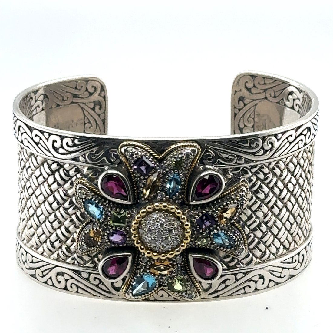 Effy 925 Silver 18k Yellow Gold Multi Gemstone Cuff