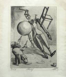 Otto Dix, German, (1891-1969) Estimates lowered too: Drypoint on paper titled ‘’Sketch;; 1922. Signed, titled & numbered 37/50 in pencil to the margin. Image size: 15-½’’x11-¾’’. (Sheet size: 19-½’’x17’’ unframed