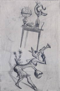 Otto Dix, German, (1891-1969) Estimates lowered too: Etching on paper titled “Balancing Act” 1922. Signed, titled & numbered 37/50 in pencil to the margin. Image size: 11-¾’’x7-¾’’, (Frame size: 23’’x19’’).