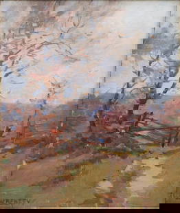 John William Beatty, OSA, RCA, Canadian (1869-1941): Oil on canvas laid down on board showing a country path with fence & gate. Signed l/l, Image size: 12’’x10’’ (Frame size: 20’’x18’’).