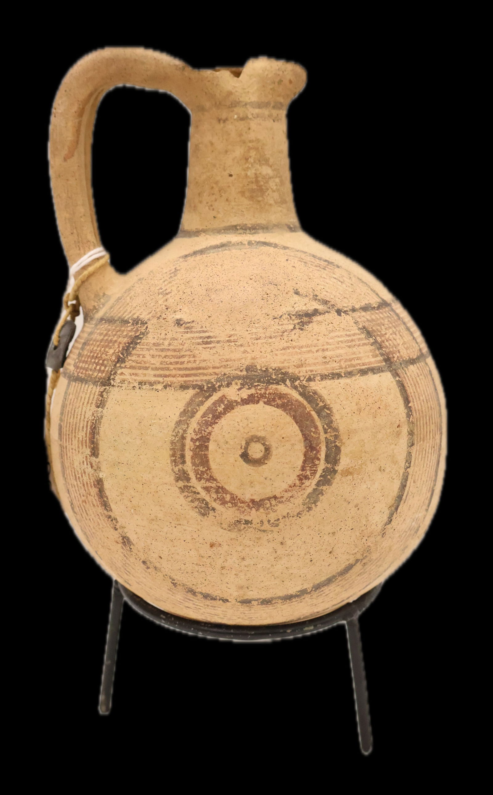 Antique Cypriot Terracotta handled vessel on stand (1 of 6)