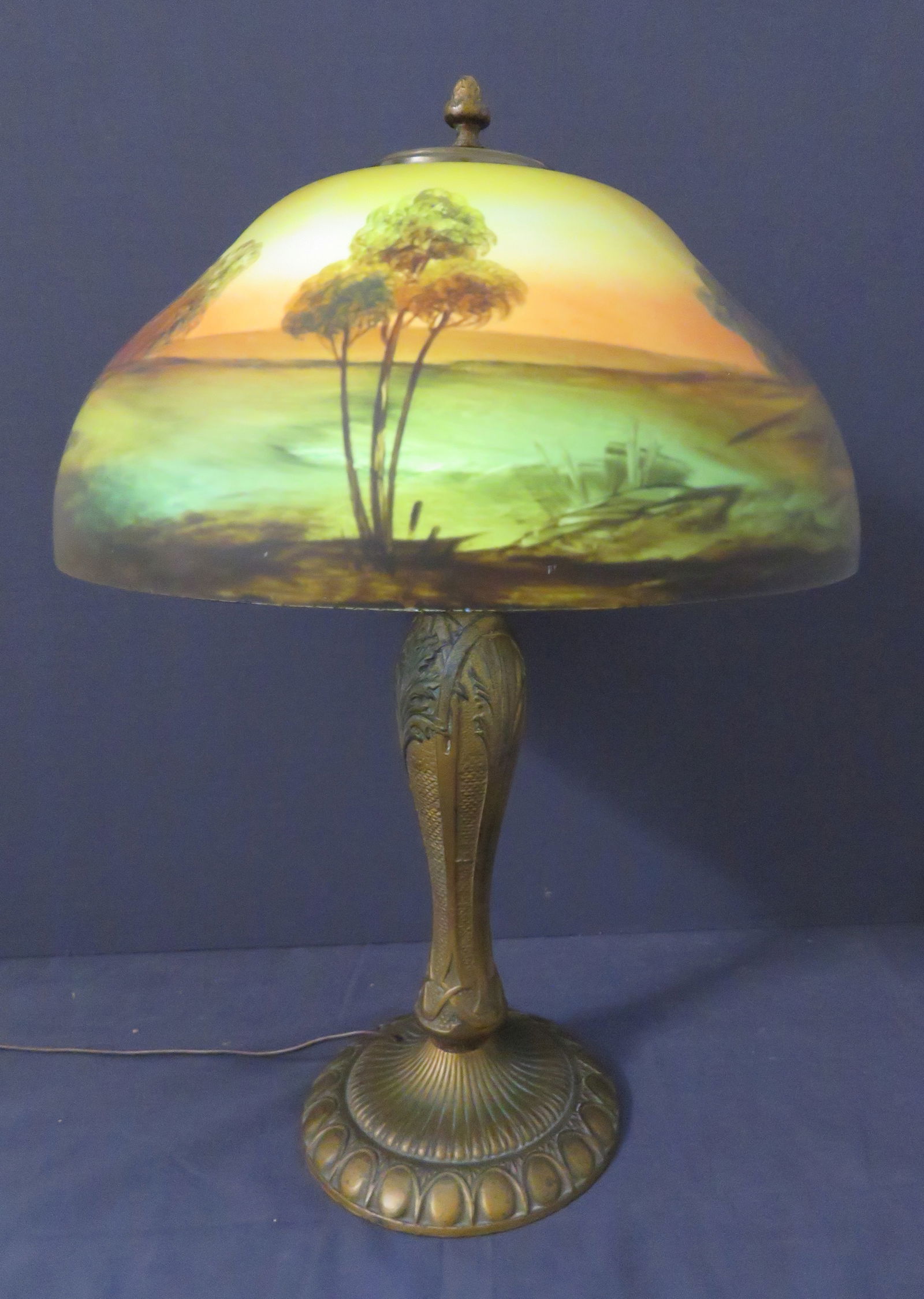 Phoenix reverse painted glass & bronzed table lamp (1 of 6)