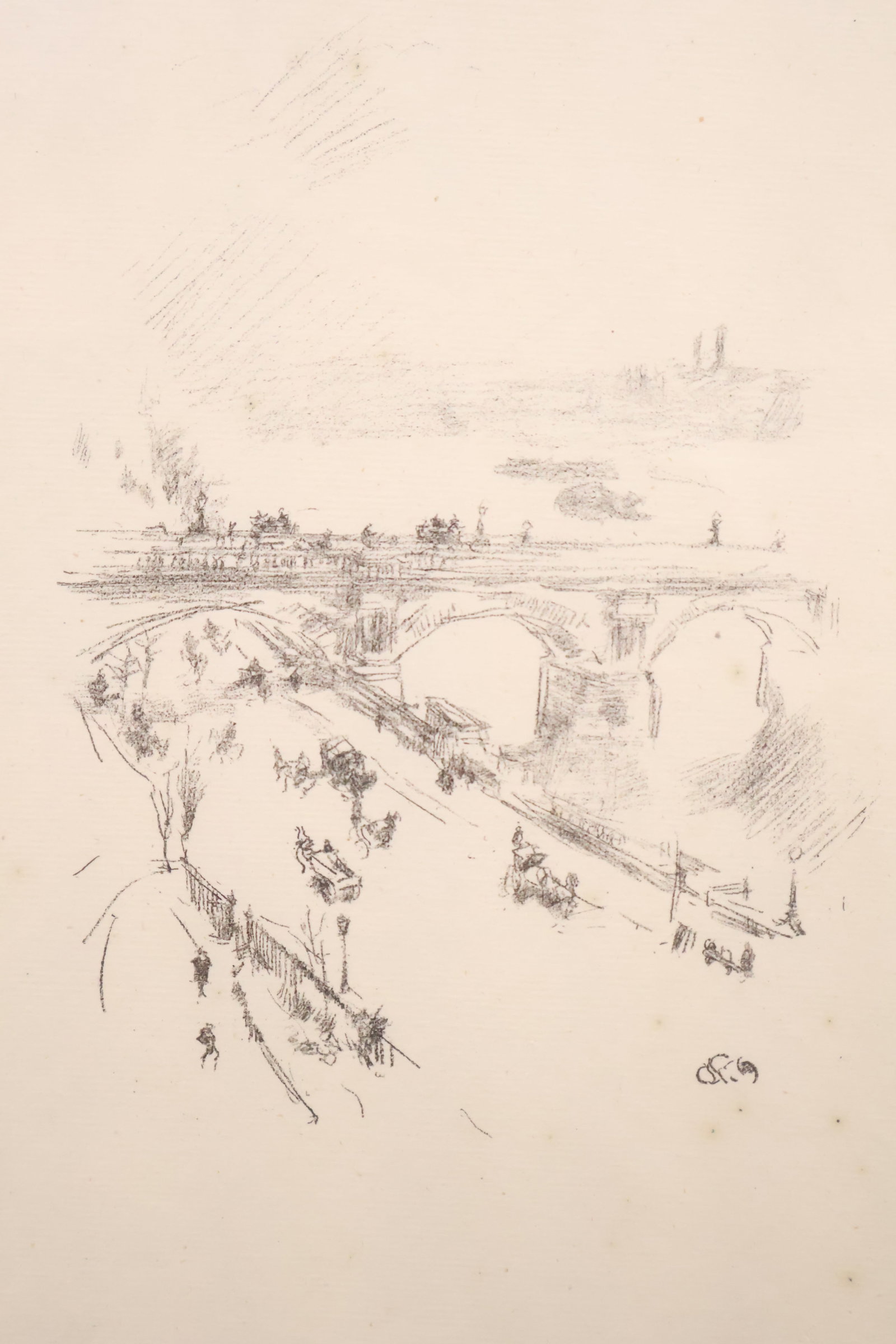 James Abbott McNeill Whistler, American (1834-1903): Lithograph on paper titled ''Waterloo Bridge''. Plate signed l/r, Agnews, Old Bond St, London gallery label verso. Image size: 11x7in (Frame size: 17x12in)