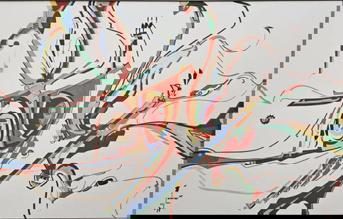Alex Janvier, First Nations (1936-2024): Gouache on paper showing an abstract compesition titled ''Eastern Friends''. Provenance: Frame Craft, Edmonton gallery label verso. Signed & dated 1974 l/l. Visible image size: 14.5 x 22.5 inches, She