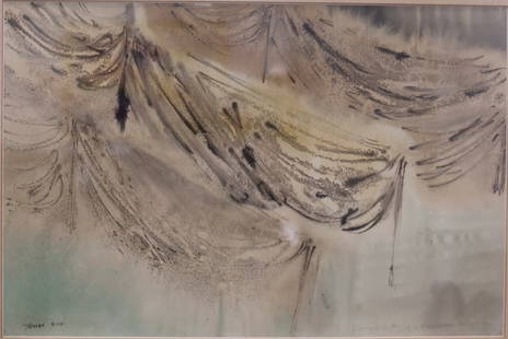 Takao Tanabe, Canadian (b. 1926: Watercolour on paper showing an abstract composition. Signed & dated 1953 l/r, Image size: 13’’x20’’ (Frame size: 19.5’’x26.5’’).