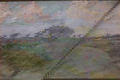 John William Beatty, OSA, RCA, Canadian (1869-1941): Oil on board showing a hilly landscape. Signed l/l, Image size: 8x10 inches (Frame size: 13x16 inches).
