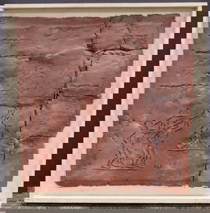 Michael Snow, Canadian (b.1929): A terracotta plaque / tablet from the album cover, ''The Last LP - Unique Last Recordings of the Music of Ancient Cultures'' Signed & dated 1987 l/l, artist's inscriptions verso. Image size: 12.5''x12