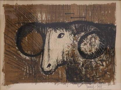 Bernard Buffet, French (1928-1999): Lithograph on paper titled ''Le Bélier, 1960''. Signed to the margin in pencil l/r and numbered 78/125 l/l. Image size: 21''x28'' (Frame size: 29''x36'').