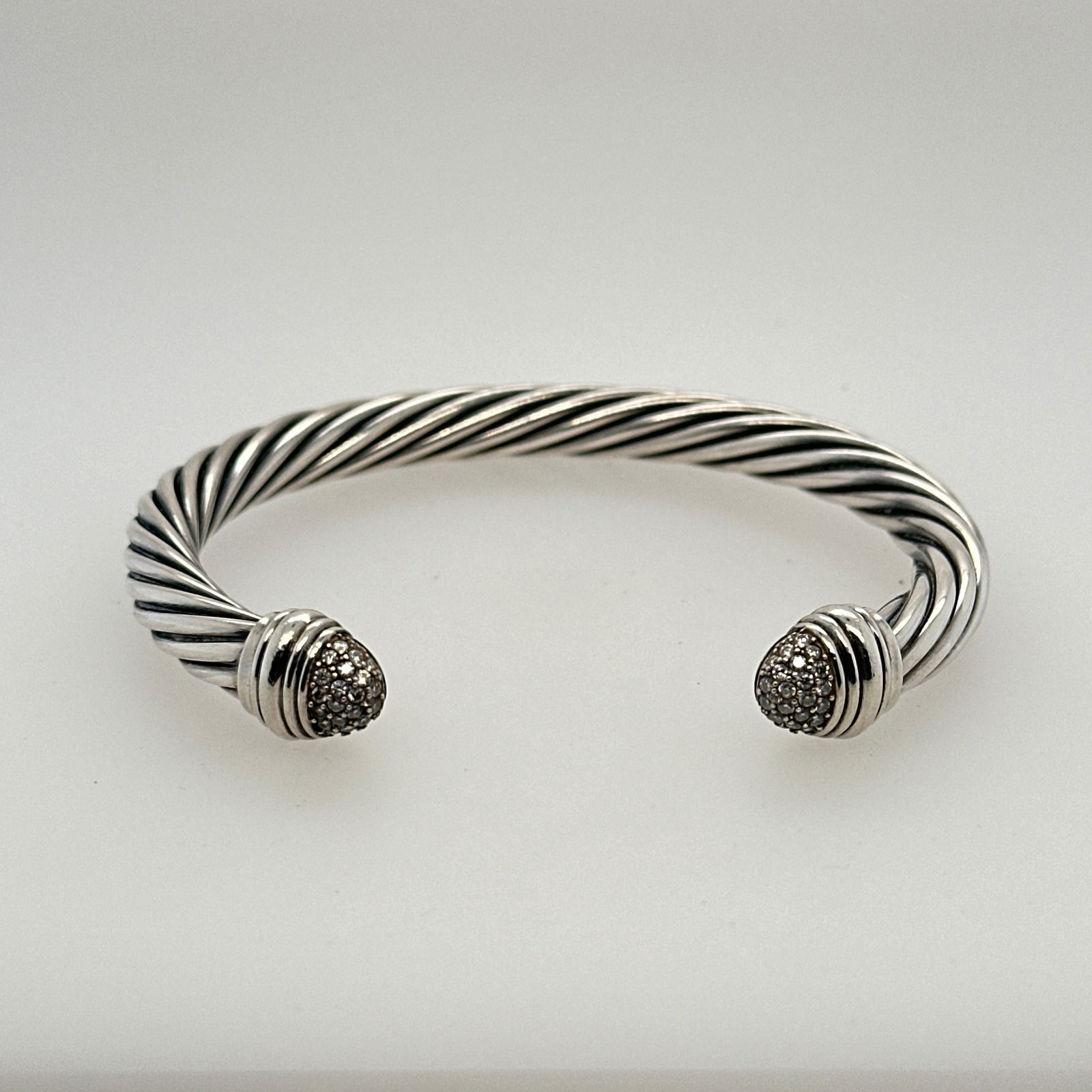 David Yurman 925 Sterling Silver & Diamond Cable Bracelet (1 of 4)