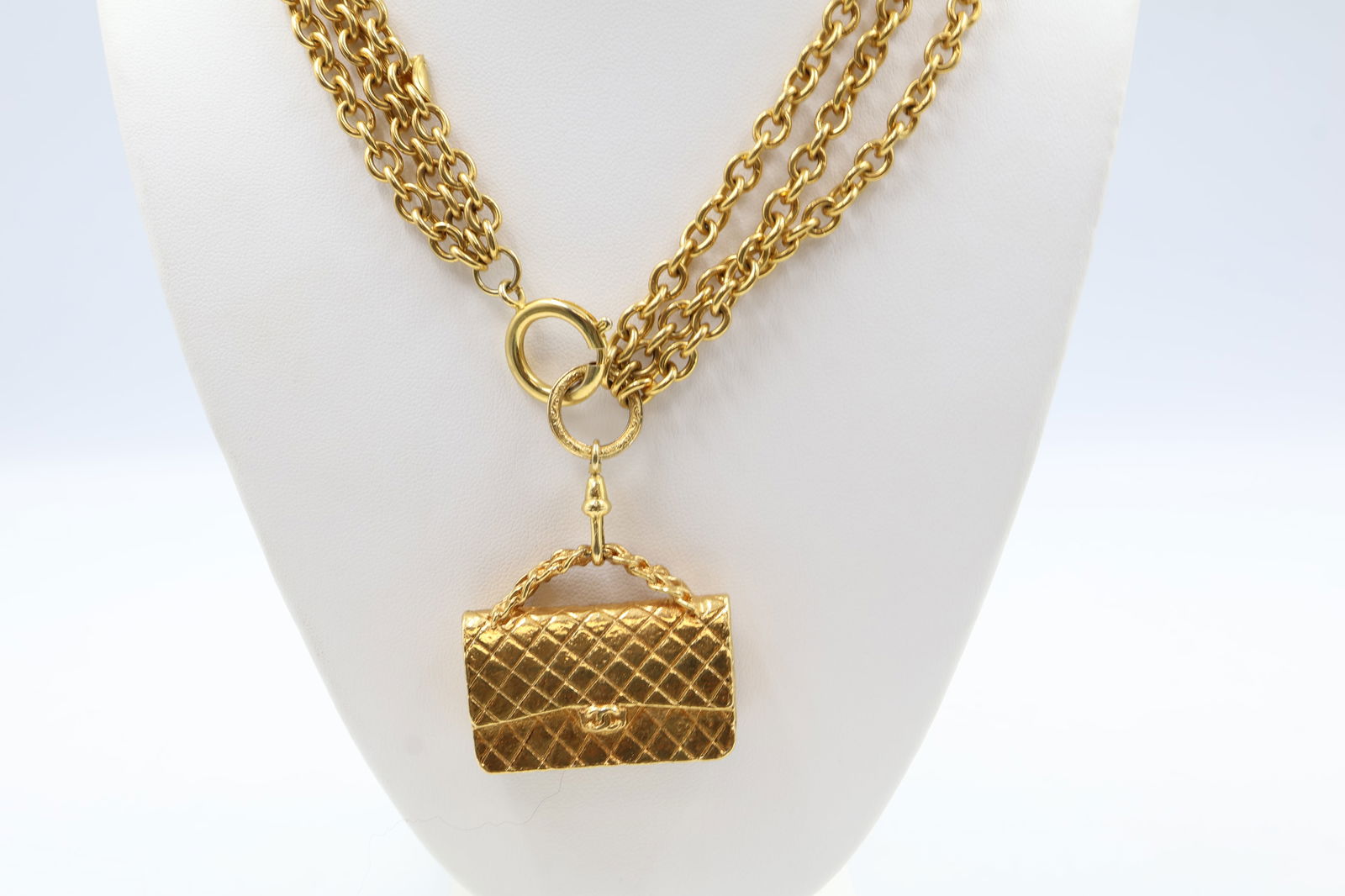 Chanel Gold Tone Triple Chain Necklace with Bag Charms (1 of 5)