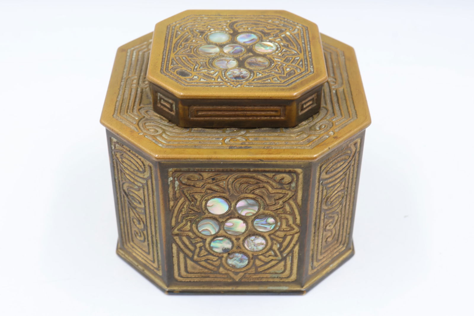 Antique Tiffany StudiosAbalone Bronze Inkwell (1 of 6)