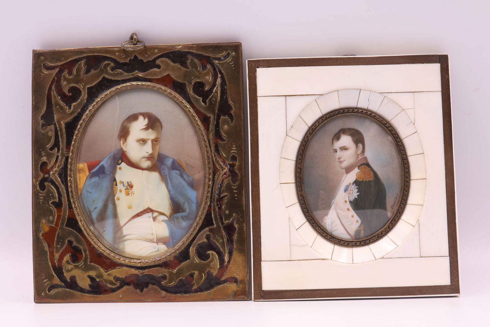 Complimentary Pair of Miniature hand painted portraits, signed (1 of 4)