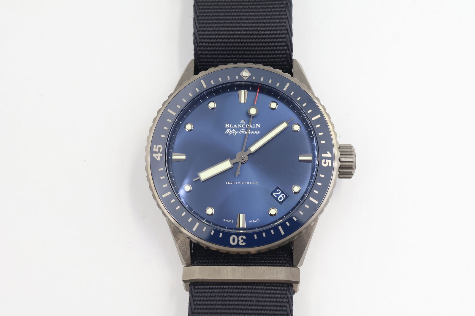 Blancpain Fifty Fathom Bathyscaphe Automatic Ref 500-0204: Blancpain Blancpain Fifty Fathom Bathyscaphe Automatic Ref 500-0204 automatic watch, reference 500-0204-NAOA, individual piece number 384, dated February 2017. 43.5mm titanium case. Presented with