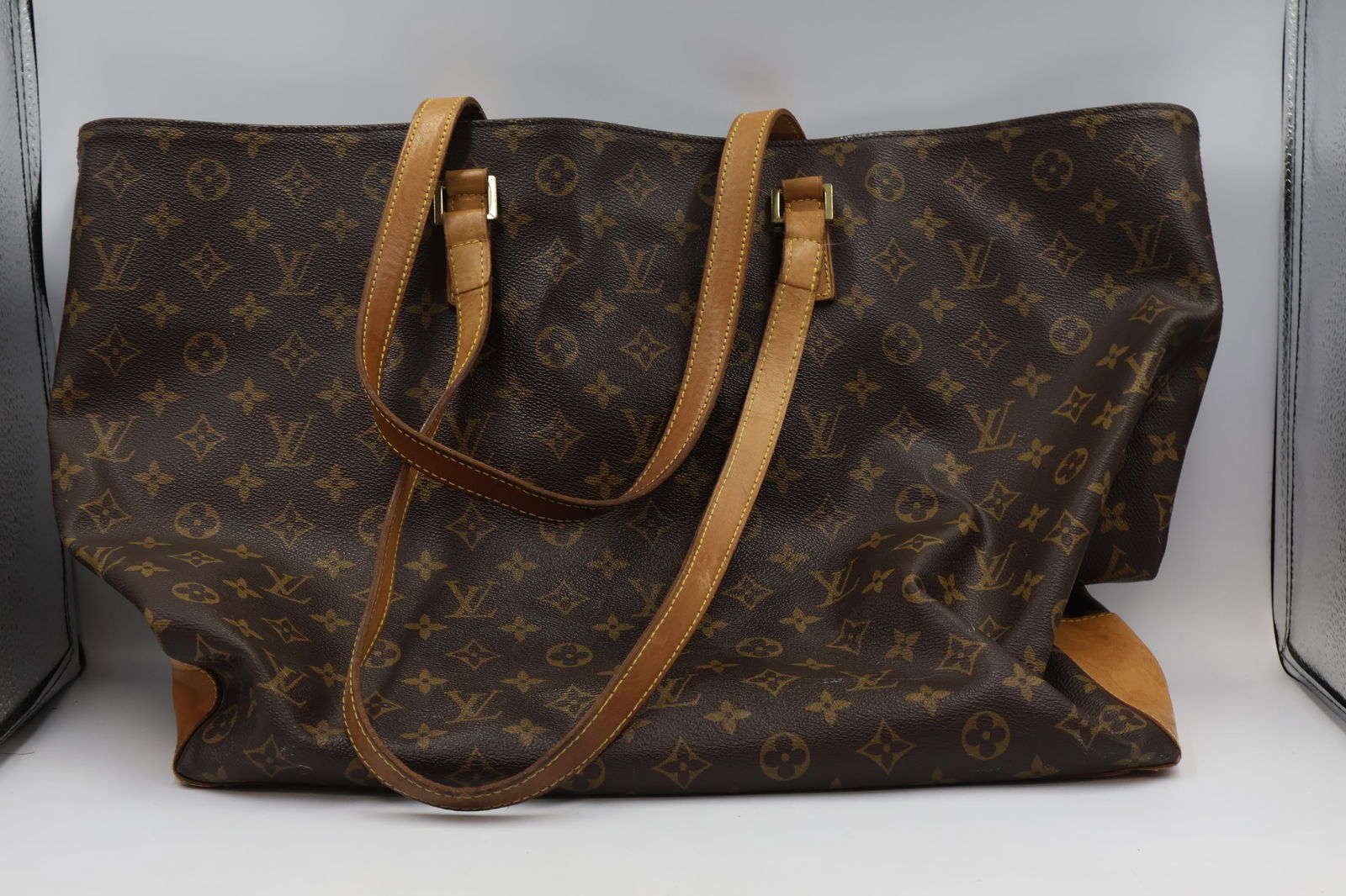 Louis Vuitton Monogram Large Tote Bag: Louis Vuitton large tote in monogram coated canvas. Date code: France, March 2001. Dimensions: 19" L × 13" H × 6" W. Condition: staining on bottom, sides, and interior; leather in good condition.