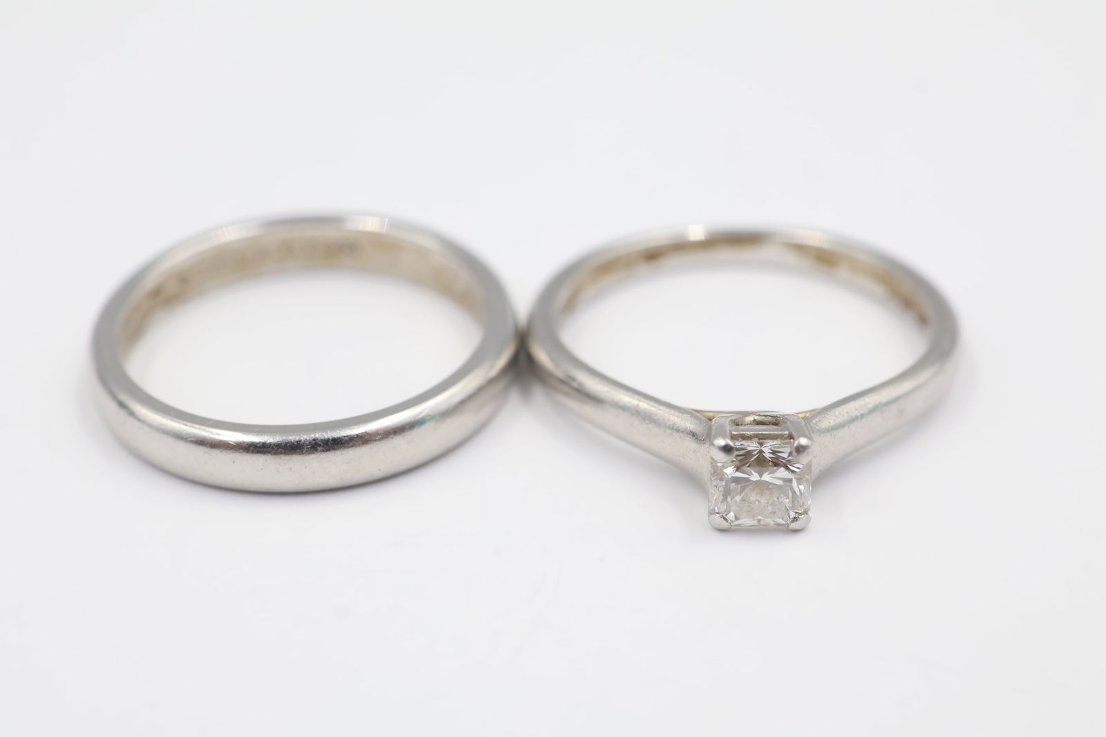 Tiffany & Co. Platinum Wedding Ring Set: Tiffany & Co. platinum wedding ring set. Total weight: 8.2g. Stamped Tiffany & Co., Pt950.