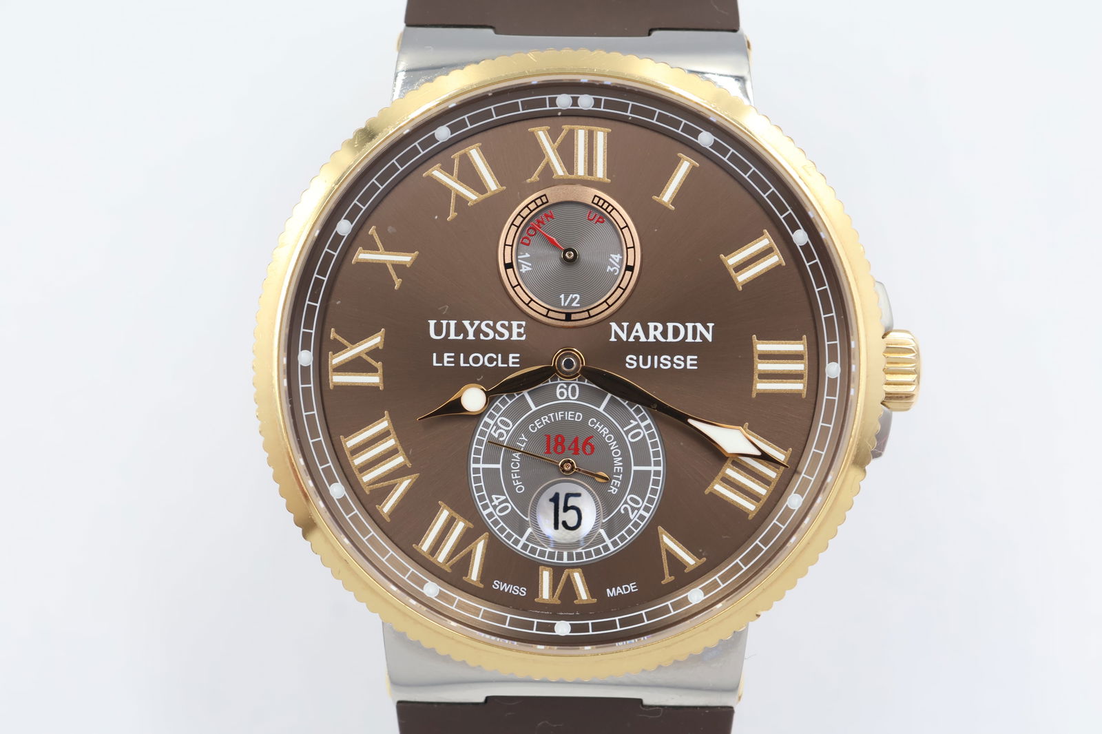 Ulysse Nardin 18k Rose Gold Auto — 43mm: Ulysse Nardin automatic watch in 18k rose gold case and bezel. 43mm case. Presented with original box, booklet, and certificate of authenticity.