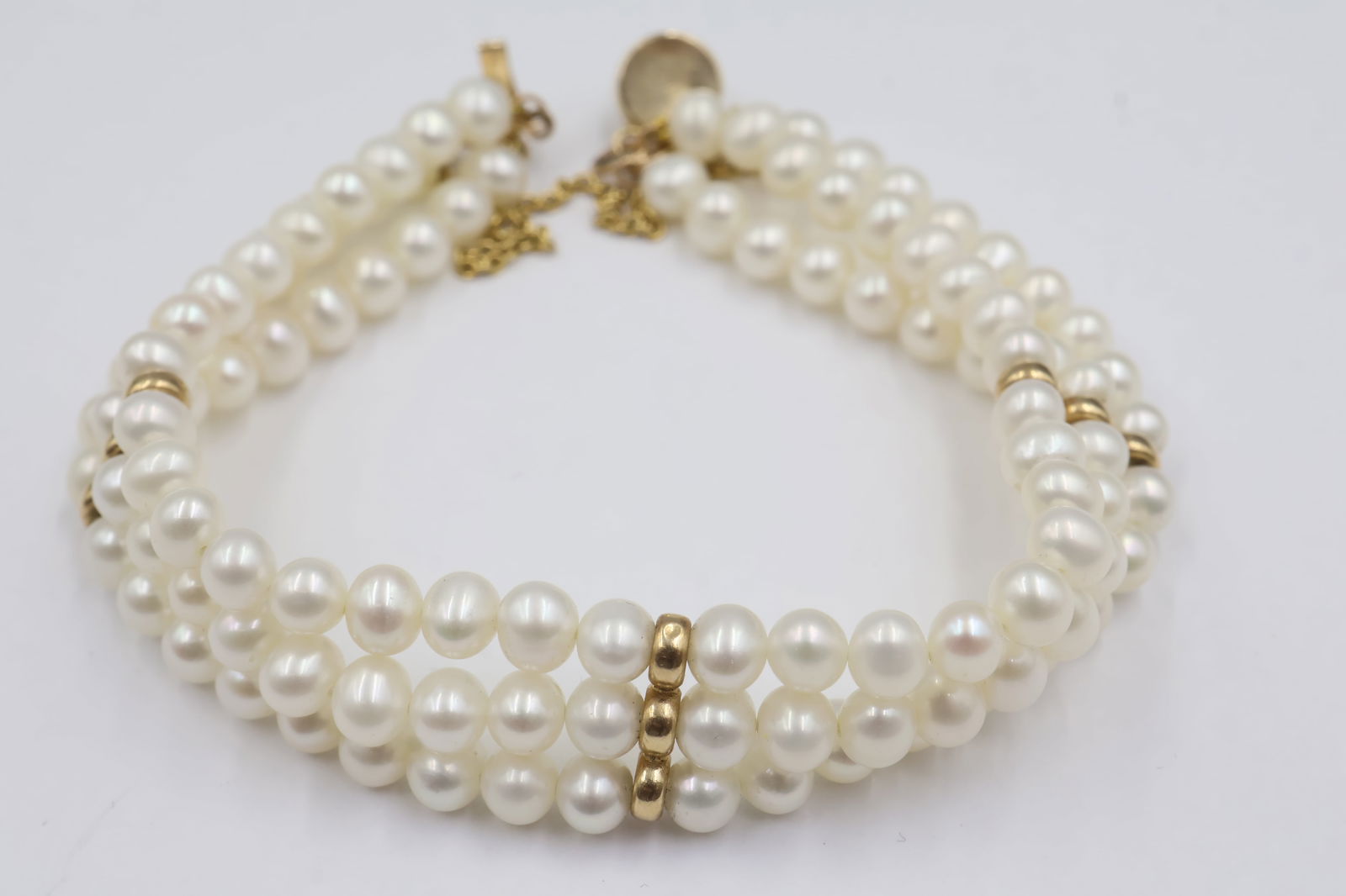 14K Yellow Gold Triple-Strand Cultured Pearl Bracele (1 of 4)