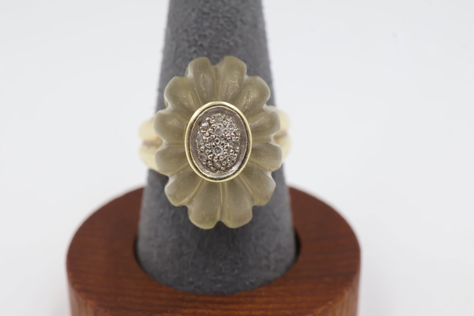 14k Gold Dome Cocktail Ring w/ Clear Quartz & Pavé Diamonds: Elevate your jewelry collection with this stunning 14k gold cocktail dome ring featuring a luminous clear quartz center. The stone is beautifully complemented by shimmering pavé?set diamonds that