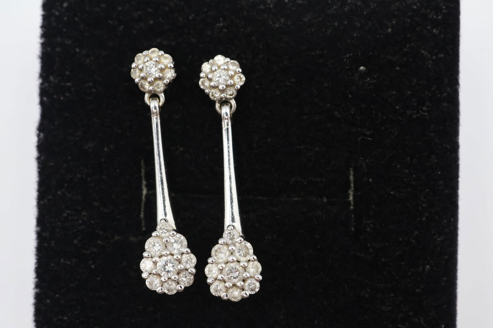 14k White Gold Teardrop Diamond Earrings with Pave Set Ball Accent, (1 of 3)