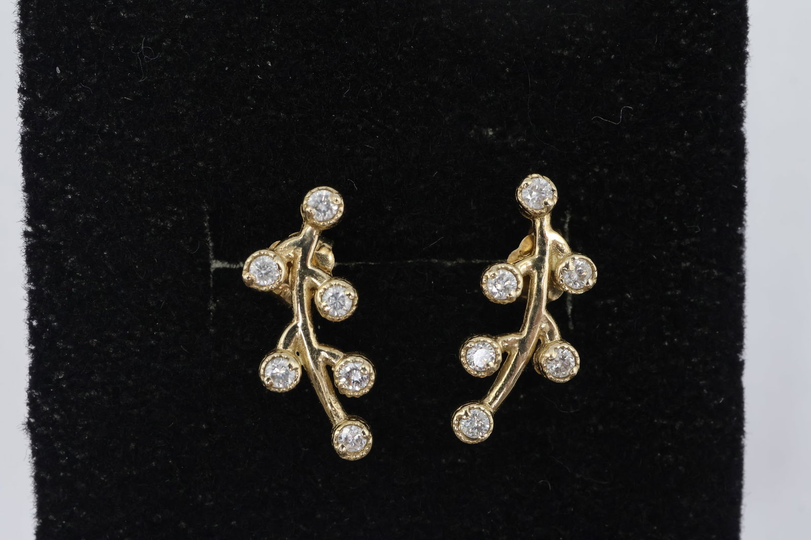 14k Yellow Gold Branch Inspired Diamond Stud Earrings (1 of 2)